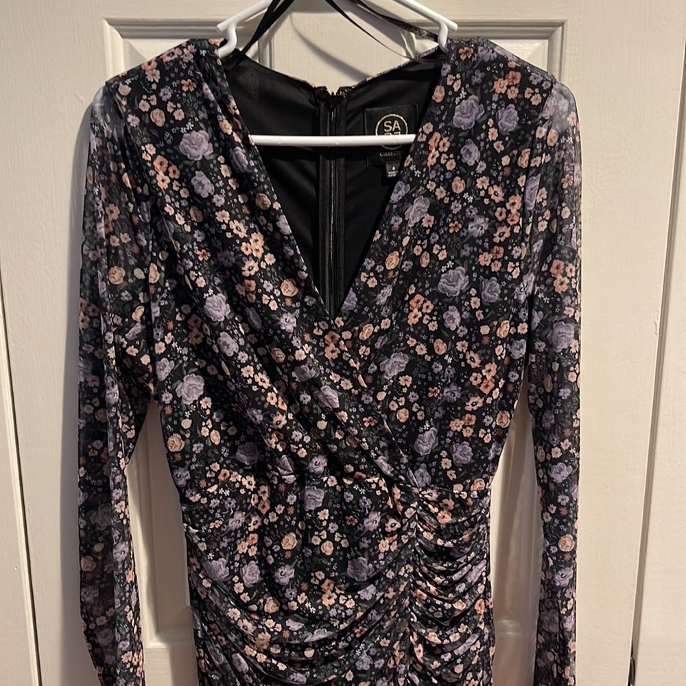 Sage Collective Mesh Wrap Long Sleeve Midi Dress